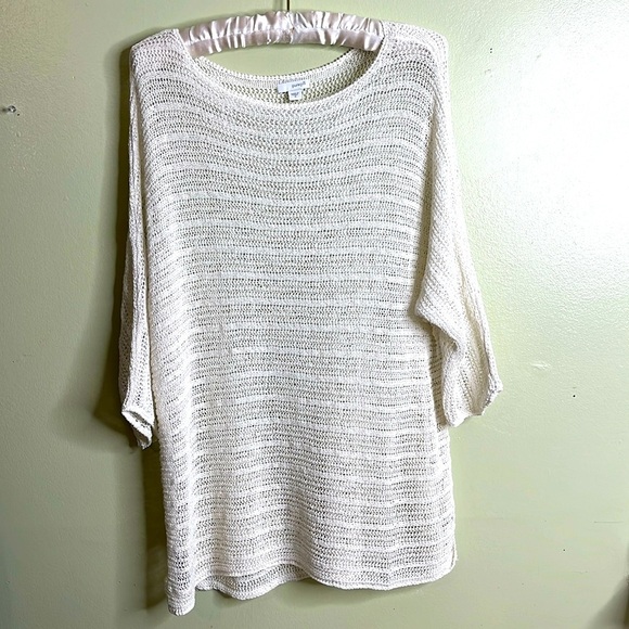 J. Jill Pure Jill Pointelle loose knit 3/4 sleeve split hem sweater - Picture 13 of 17